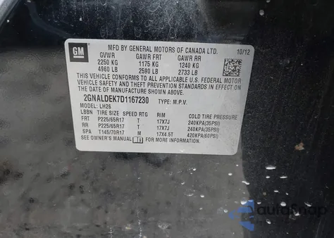 2013 Chevrolet Equinox 1Lt z USA, uszkodzony, nr VIN 2GNALDEK7D1167230